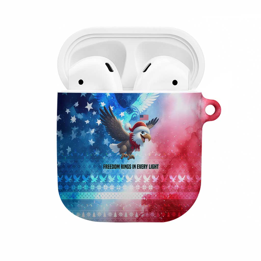 USA Christmas AirPods Case with Santa Eagle Red White Blue Snowflake Pattern and American Flag - Wonder Print Shop