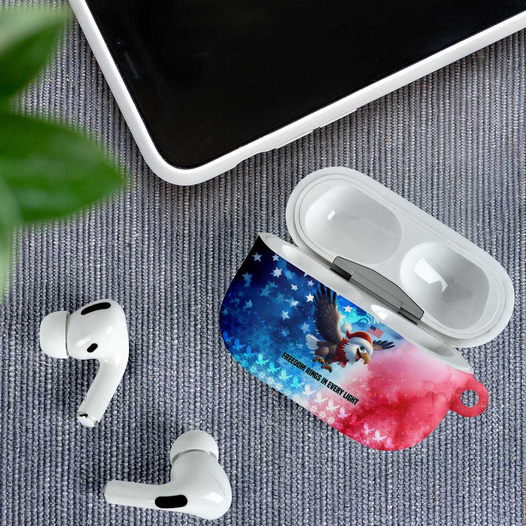 USA Christmas AirPods Case with Santa Eagle Red White Blue Snowflake Pattern and American Flag - Wonder Print Shop
