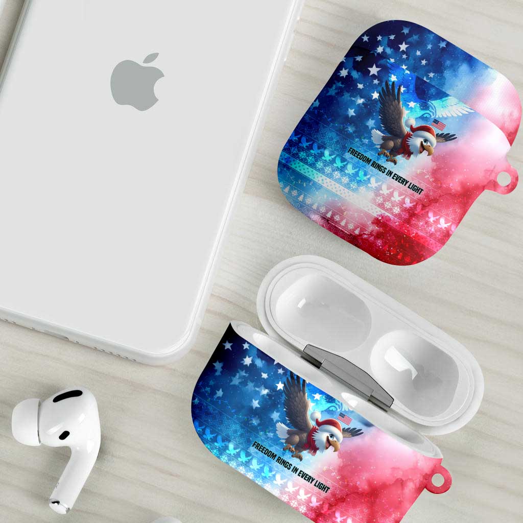 USA Christmas AirPods Case with Santa Eagle Red White Blue Snowflake Pattern and American Flag - Wonder Print Shop