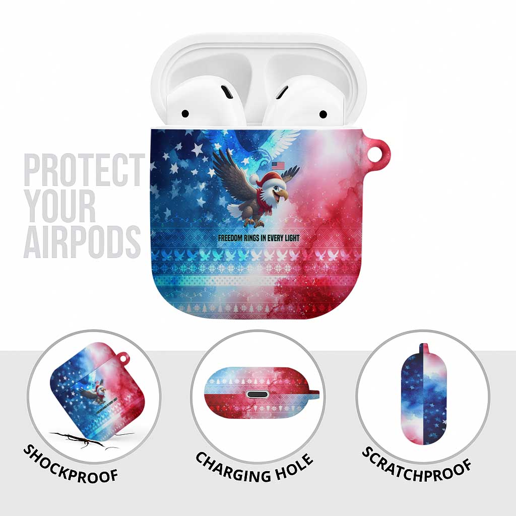 USA Christmas AirPods Case with Santa Eagle Red White Blue Snowflake Pattern and American Flag - Wonder Print Shop