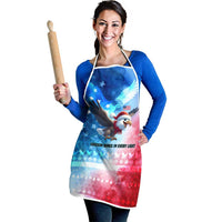 USA Christmas Apron with Santa Eagle Red White Blue Snowflake Pattern and American Flag - Wonder Print Shop