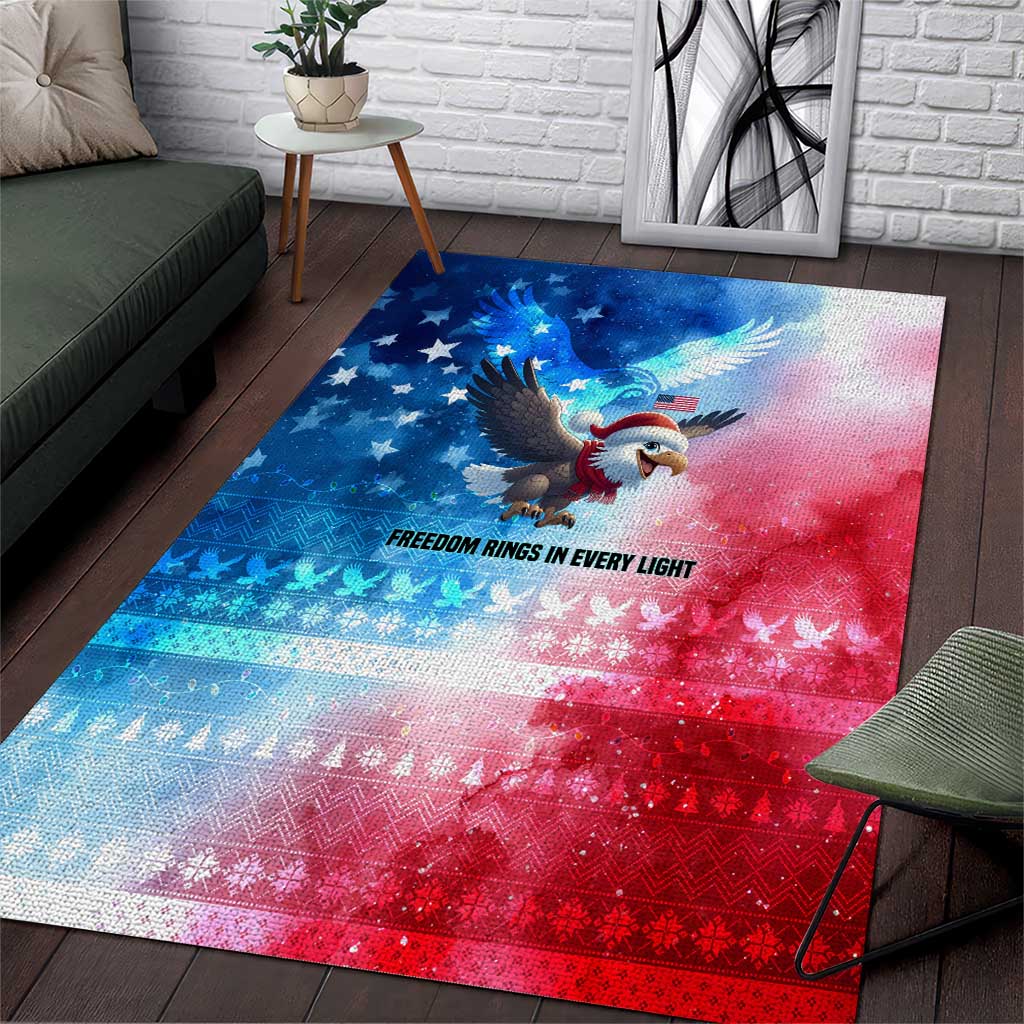 USA Christmas Area Rug with Santa Eagle Red White Blue Snowflake Pattern and American Flag - Wonder Print Shop