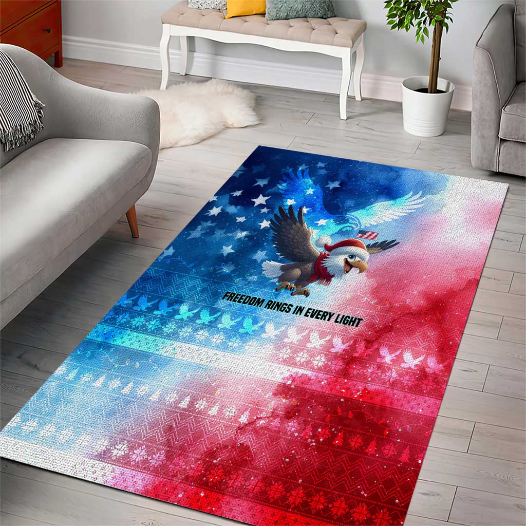 USA Christmas Area Rug with Santa Eagle Red White Blue Snowflake Pattern and American Flag - Wonder Print Shop