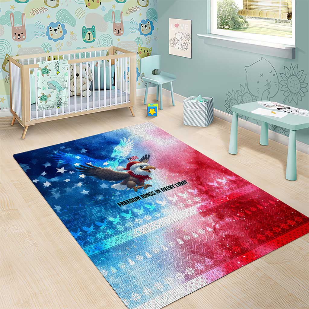 USA Christmas Area Rug with Santa Eagle Red White Blue Snowflake Pattern and American Flag - Wonder Print Shop