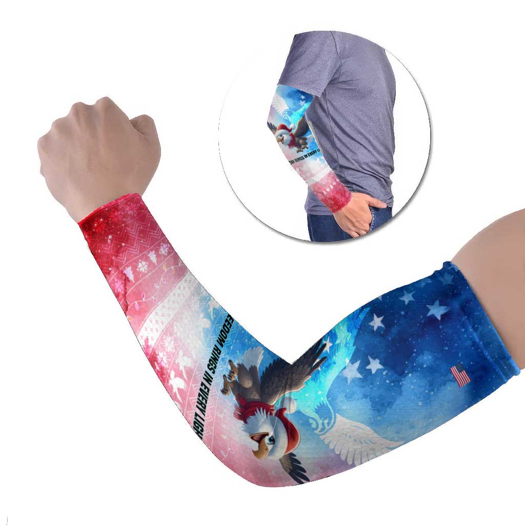 USA Christmas Arm Sleeves with Santa Eagle Red White Blue Snowflake Pattern and American Flag - Wonder Print Shop