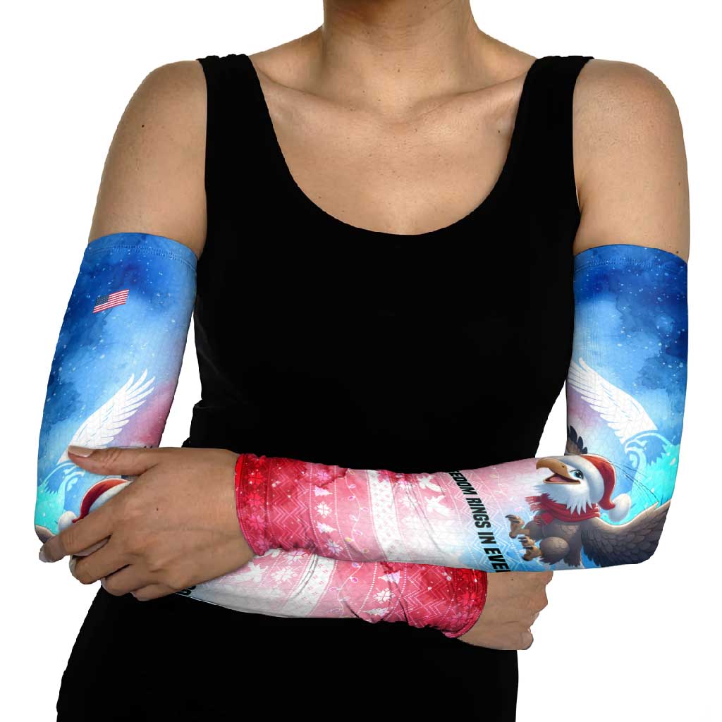 USA Christmas Arm Sleeves with Santa Eagle Red White Blue Snowflake Pattern and American Flag - Wonder Print Shop