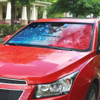 USA Christmas Auto Sun Shade with Santa Eagle Red White Blue Snowflake Pattern and American Flag - Wonder Print Shop