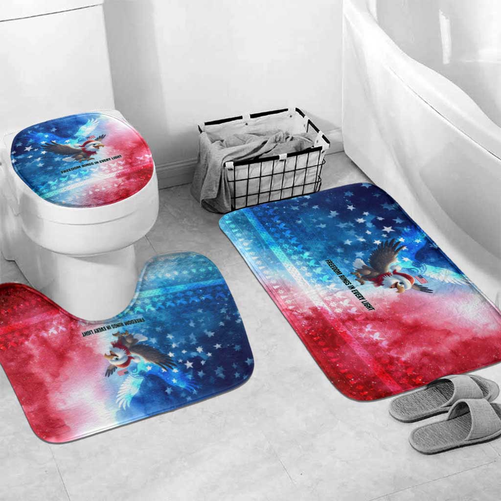 USA Christmas Bathroom Set with Santa Eagle Red White Blue Snowflake Pattern and American Flag - undefined