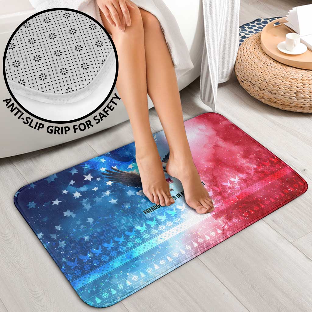 USA Christmas Bathroom Set with Santa Eagle Red White Blue Snowflake Pattern and American Flag - undefined