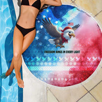 USA Christmas Beach Blanket with Santa Eagle Red White Blue Snowflake Pattern and American Flag - Wonder Print Shop