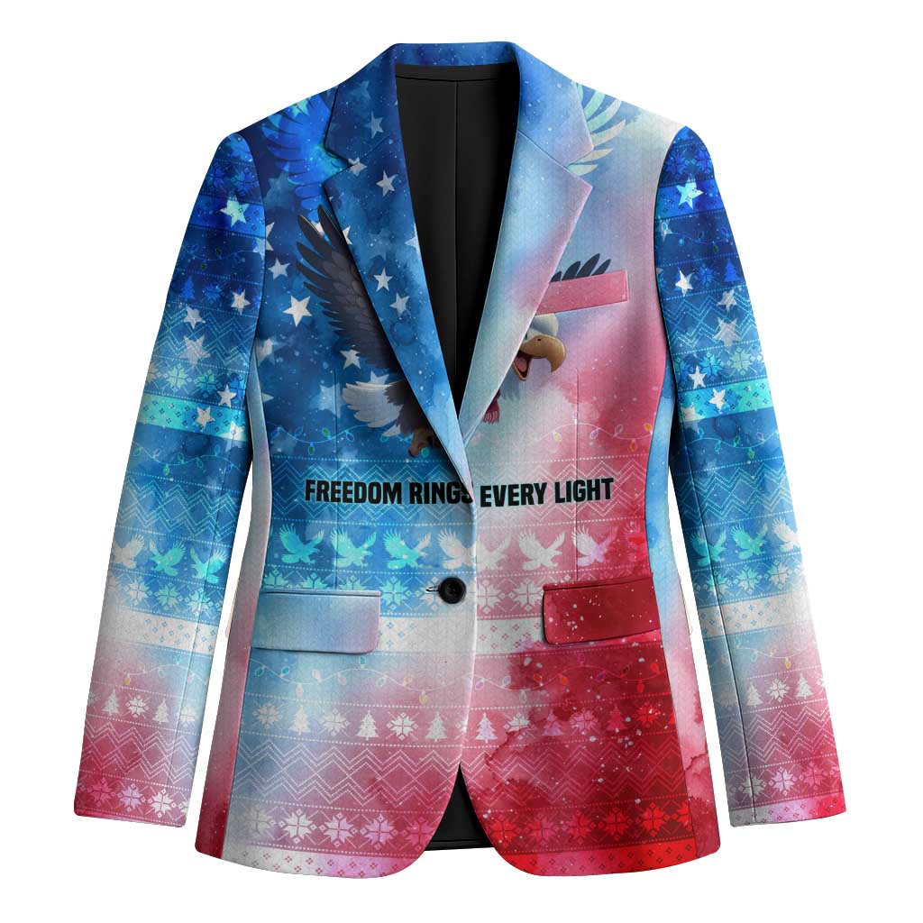 USA Christmas Blazer with Santa Eagle Red White Blue Snowflake Pattern and American Flag - Wonder Print Shop