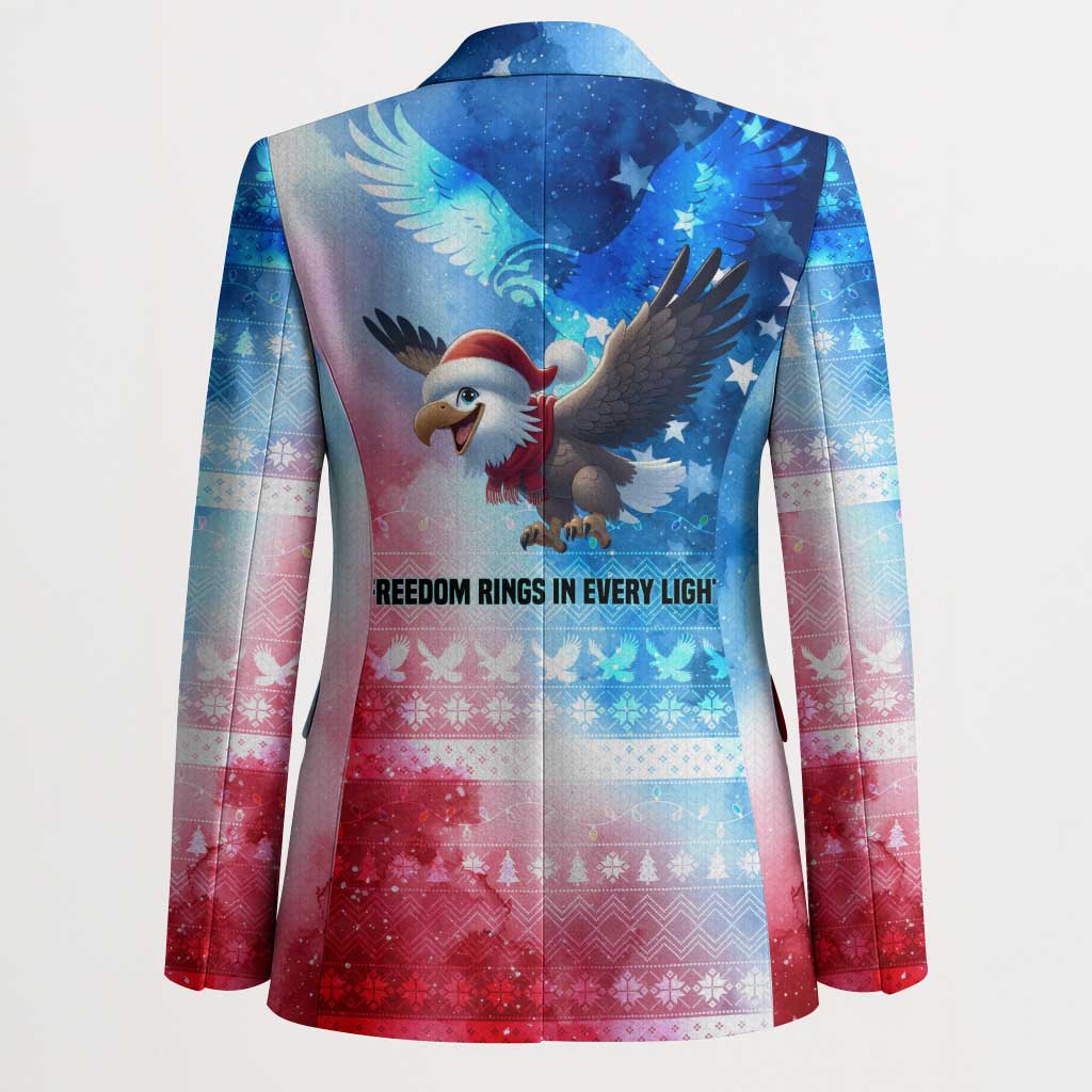 USA Christmas Blazer with Santa Eagle Red White Blue Snowflake Pattern and American Flag - Wonder Print Shop