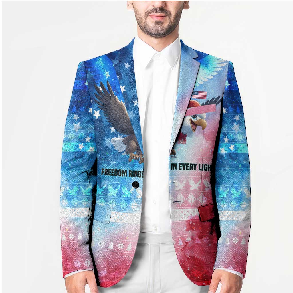 USA Christmas Blazer with Santa Eagle Red White Blue Snowflake Pattern and American Flag - Wonder Print Shop