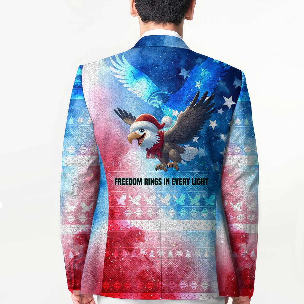 USA Christmas Blazer with Santa Eagle Red White Blue Snowflake Pattern and American Flag - Wonder Print Shop