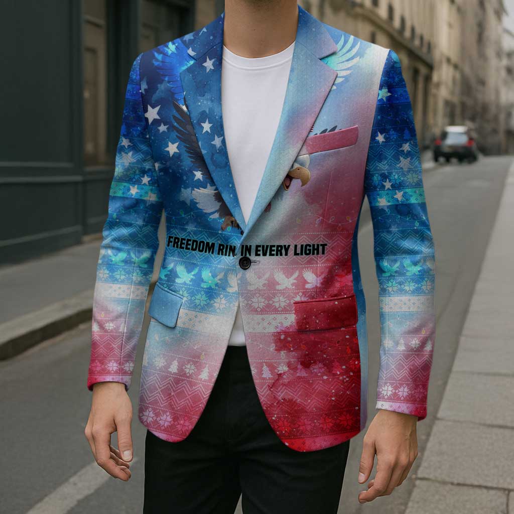 USA Christmas Blazer with Santa Eagle Red White Blue Snowflake Pattern and American Flag - Wonder Print Shop