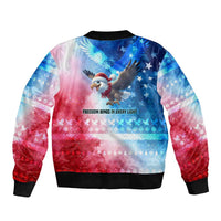 USA Christmas Bomber Jacket with Santa Eagle Red White Blue Snowflake Pattern and American Flag - Wonder Print Shop