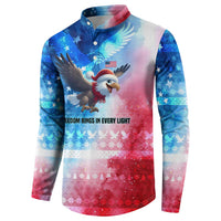 USA Christmas Button Sweatshirt with Santa Eagle Red White Blue Snowflake Pattern and American Flag - Wonder Print Shop