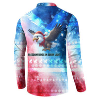 USA Christmas Button Sweatshirt with Santa Eagle Red White Blue Snowflake Pattern and American Flag - Wonder Print Shop