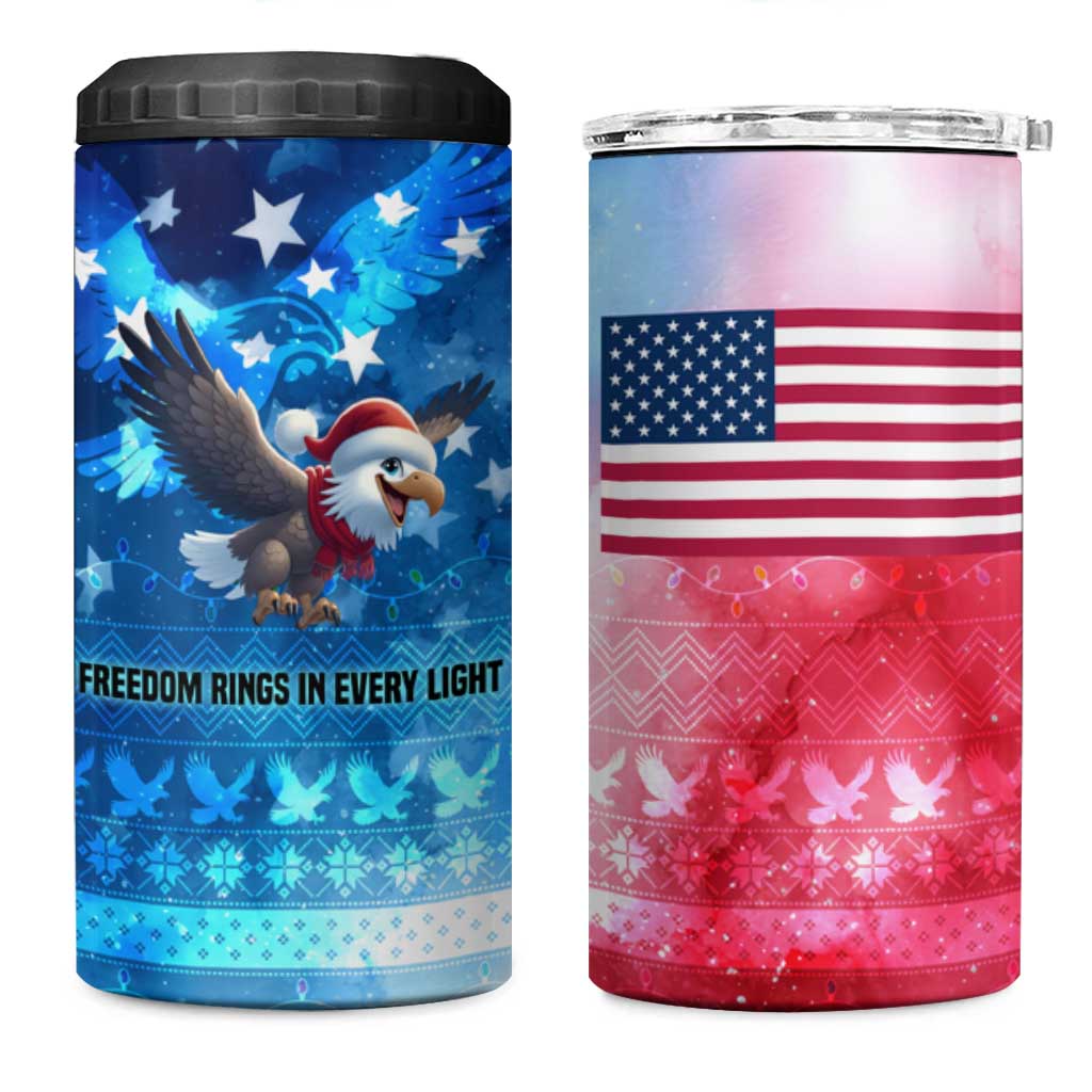 USA Christmas 4 in 1 Can Cooler Tumbler with Santa Eagle Red White Blue Snowflake Pattern and American Flag - Wonder Print Shop