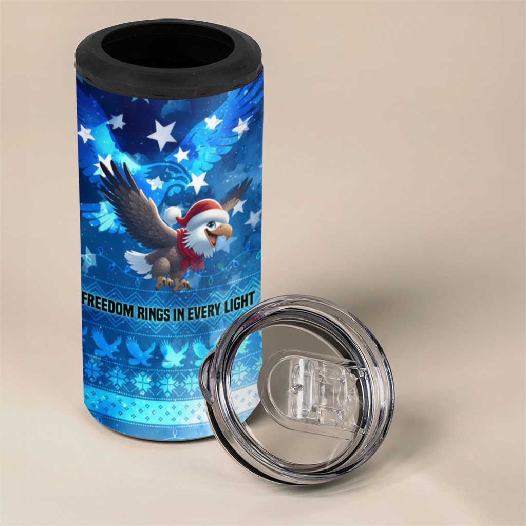USA Christmas 4 in 1 Can Cooler Tumbler with Santa Eagle Red White Blue Snowflake Pattern and American Flag - Wonder Print Shop