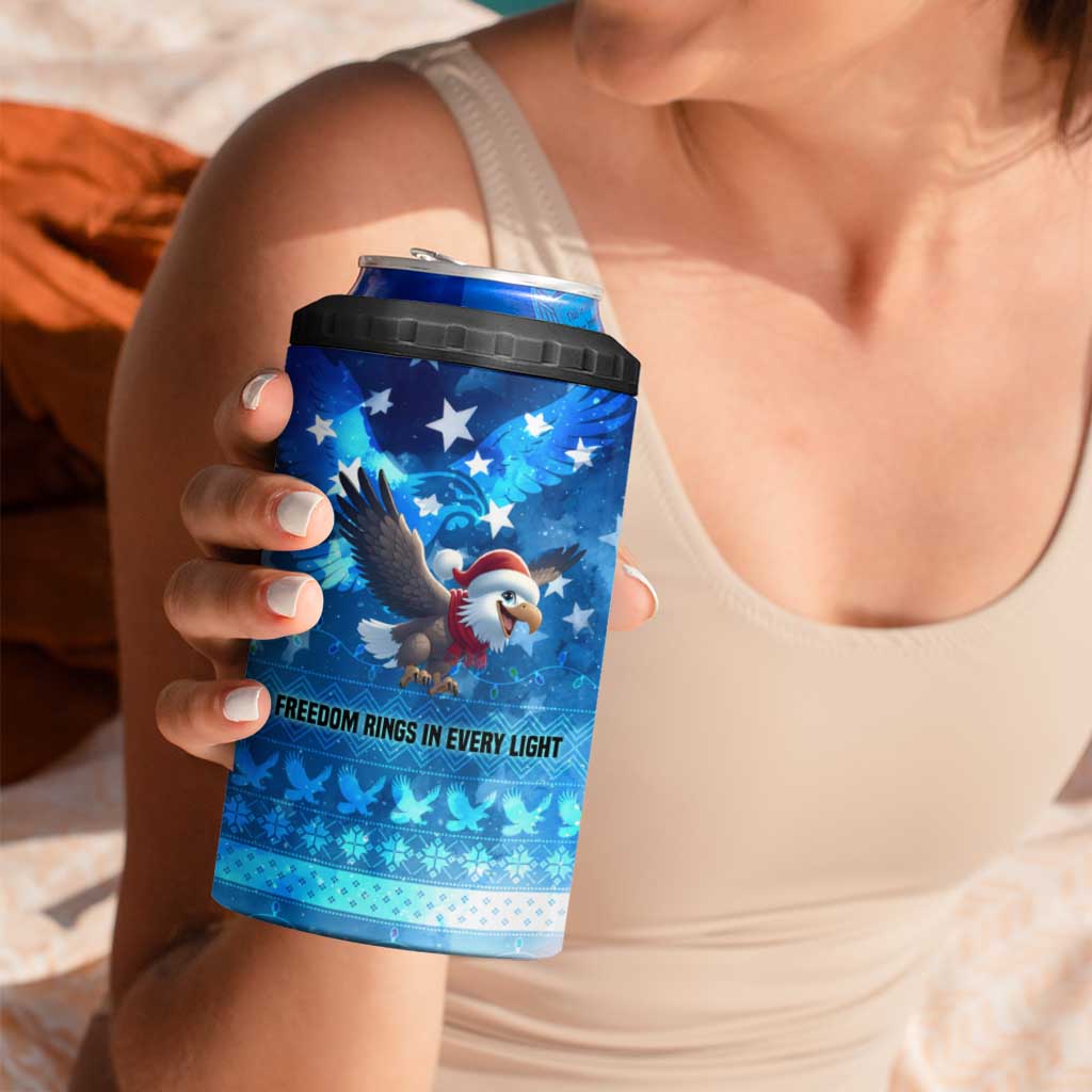 USA Christmas 4 in 1 Can Cooler Tumbler with Santa Eagle Red White Blue Snowflake Pattern and American Flag - Wonder Print Shop