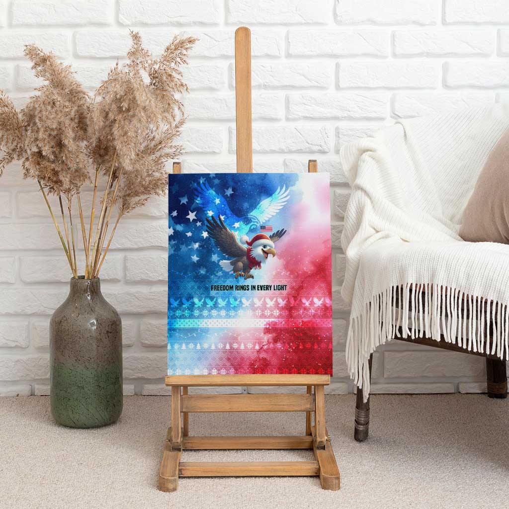 USA Christmas Canvas Wall Art with Santa Eagle Red White Blue Snowflake Pattern and American Flag - Wonder Print Shop