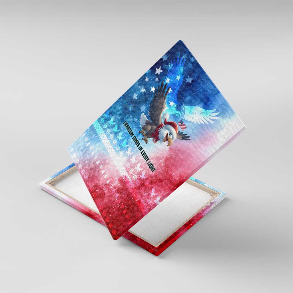 USA Christmas Canvas Wall Art with Santa Eagle Red White Blue Snowflake Pattern and American Flag - Wonder Print Shop