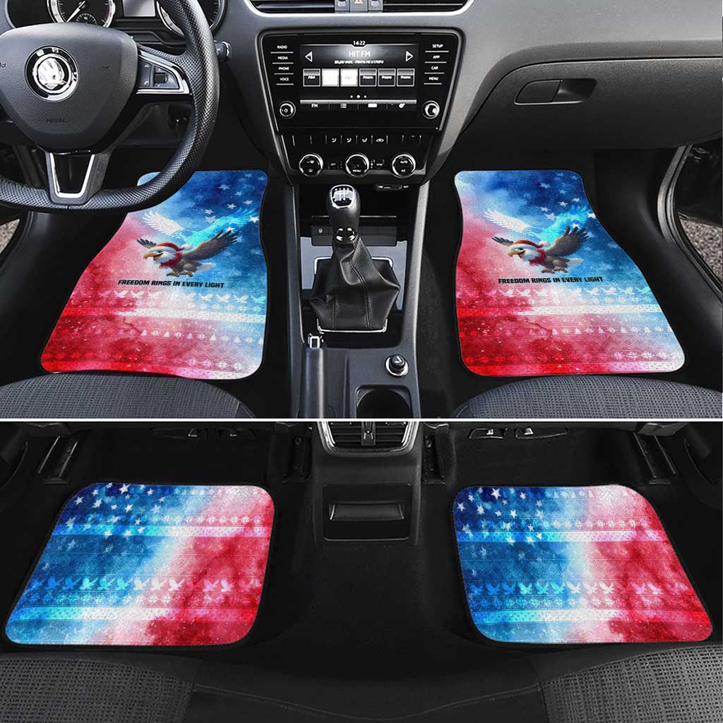 USA Christmas Car Mats with Santa Eagle Red White Blue Snowflake Pattern and American Flag - Wonder Print Shop