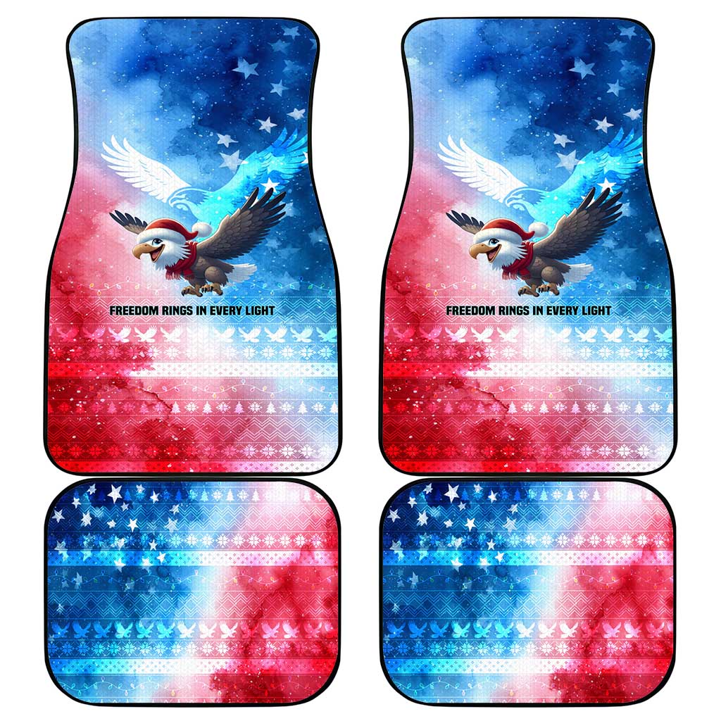 USA Christmas Car Mats with Santa Eagle Red White Blue Snowflake Pattern and American Flag - Wonder Print Shop