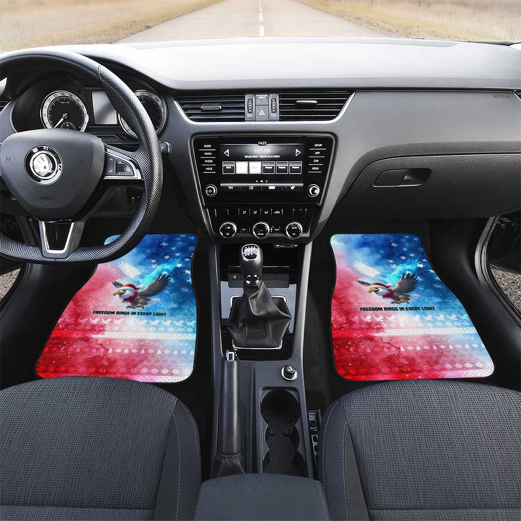 USA Christmas Car Mats with Santa Eagle Red White Blue Snowflake Pattern and American Flag - Wonder Print Shop