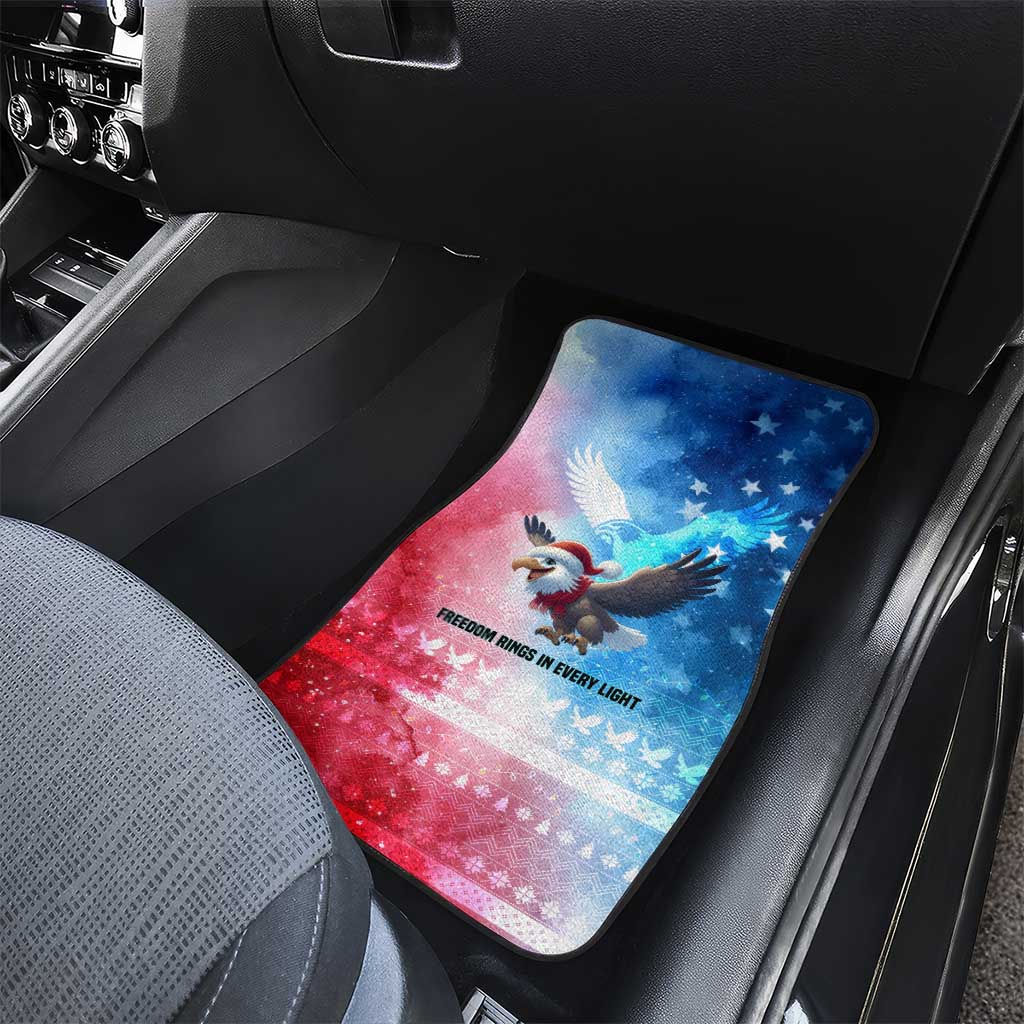 USA Christmas Car Mats with Santa Eagle Red White Blue Snowflake Pattern and American Flag - Wonder Print Shop