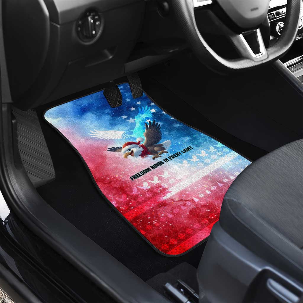 USA Christmas Car Mats with Santa Eagle Red White Blue Snowflake Pattern and American Flag - Wonder Print Shop