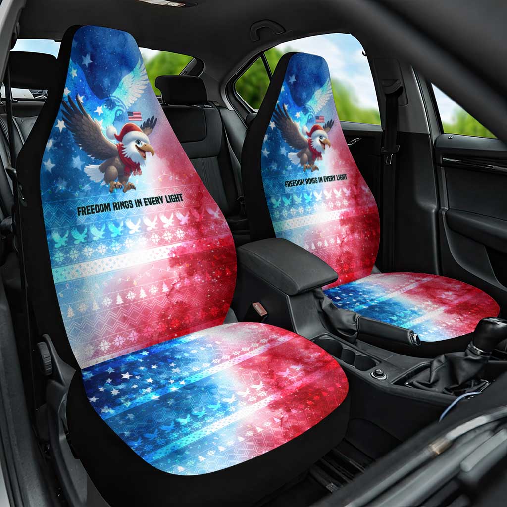 USA Christmas Car Seat Cover with Santa Eagle Red White Blue Snowflake Pattern and American Flag - Wonder Print Shop