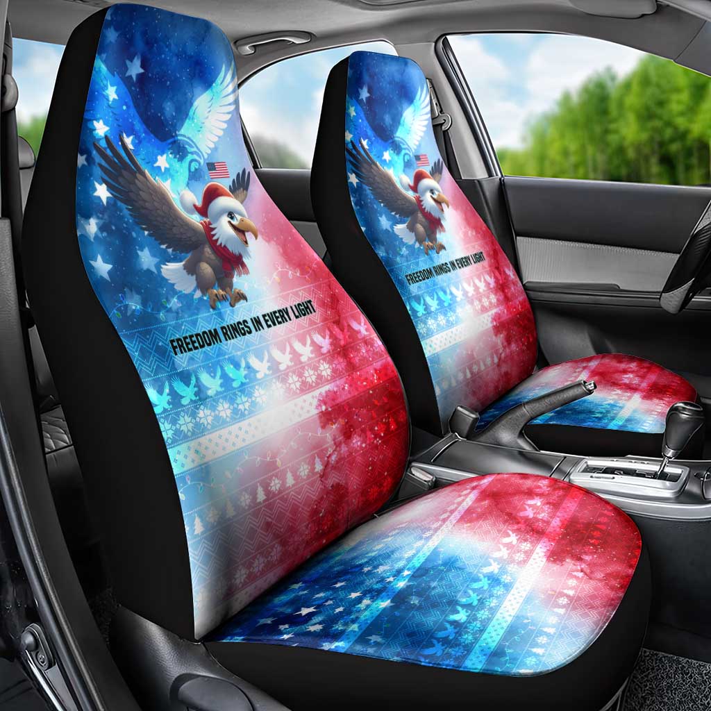 USA Christmas Car Seat Cover with Santa Eagle Red White Blue Snowflake Pattern and American Flag - Wonder Print Shop