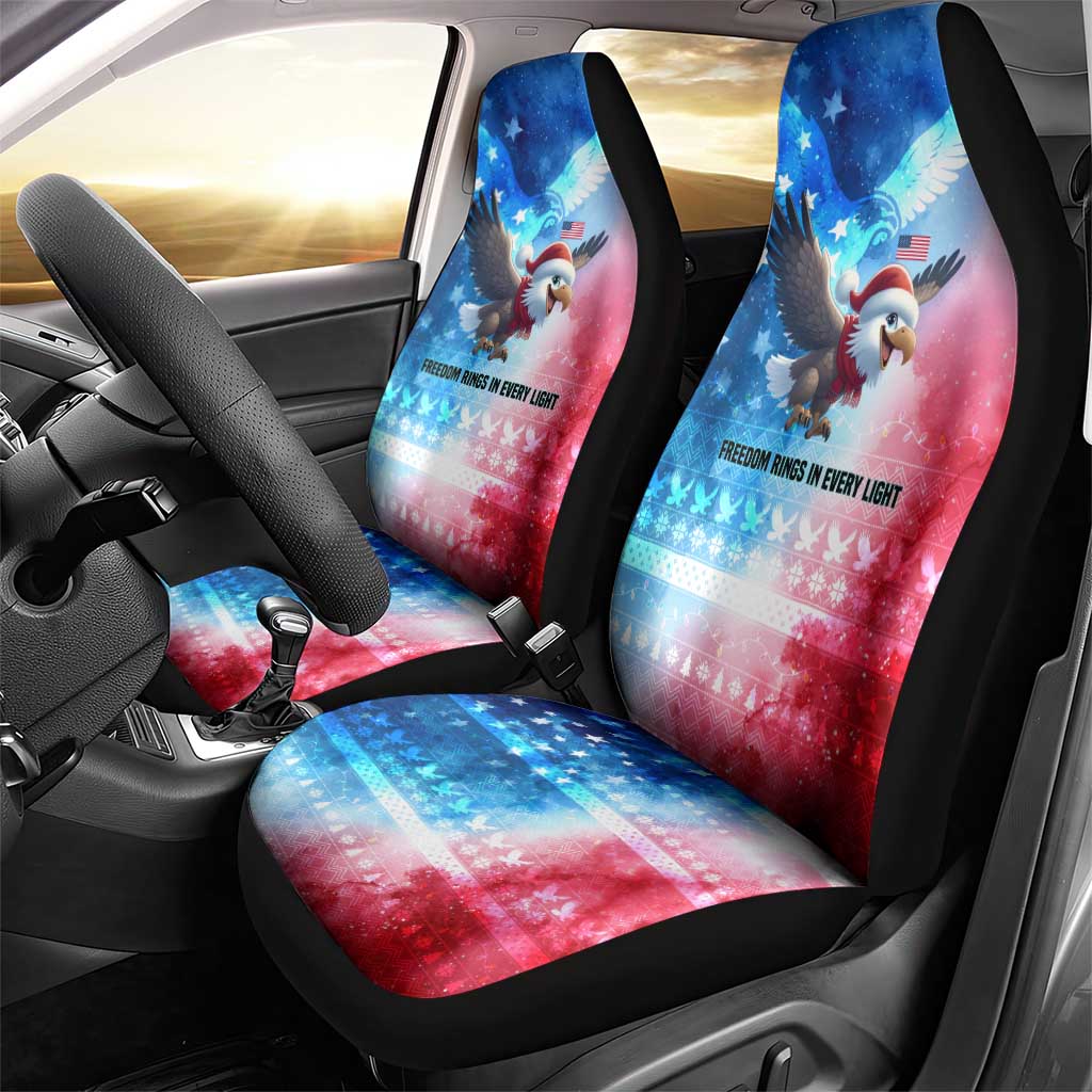 USA Christmas Car Seat Cover with Santa Eagle Red White Blue Snowflake Pattern and American Flag - Wonder Print Shop
