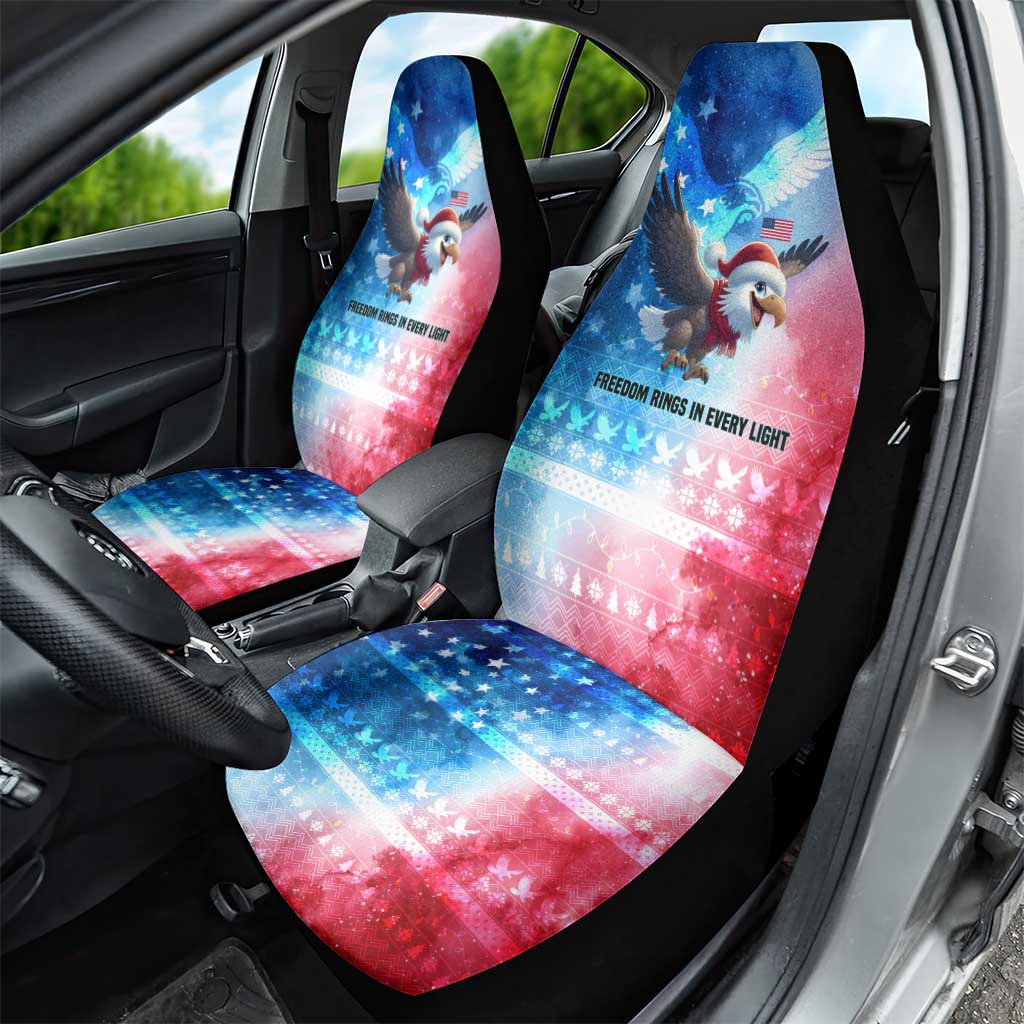 USA Christmas Car Seat Cover with Santa Eagle Red White Blue Snowflake Pattern and American Flag - Wonder Print Shop