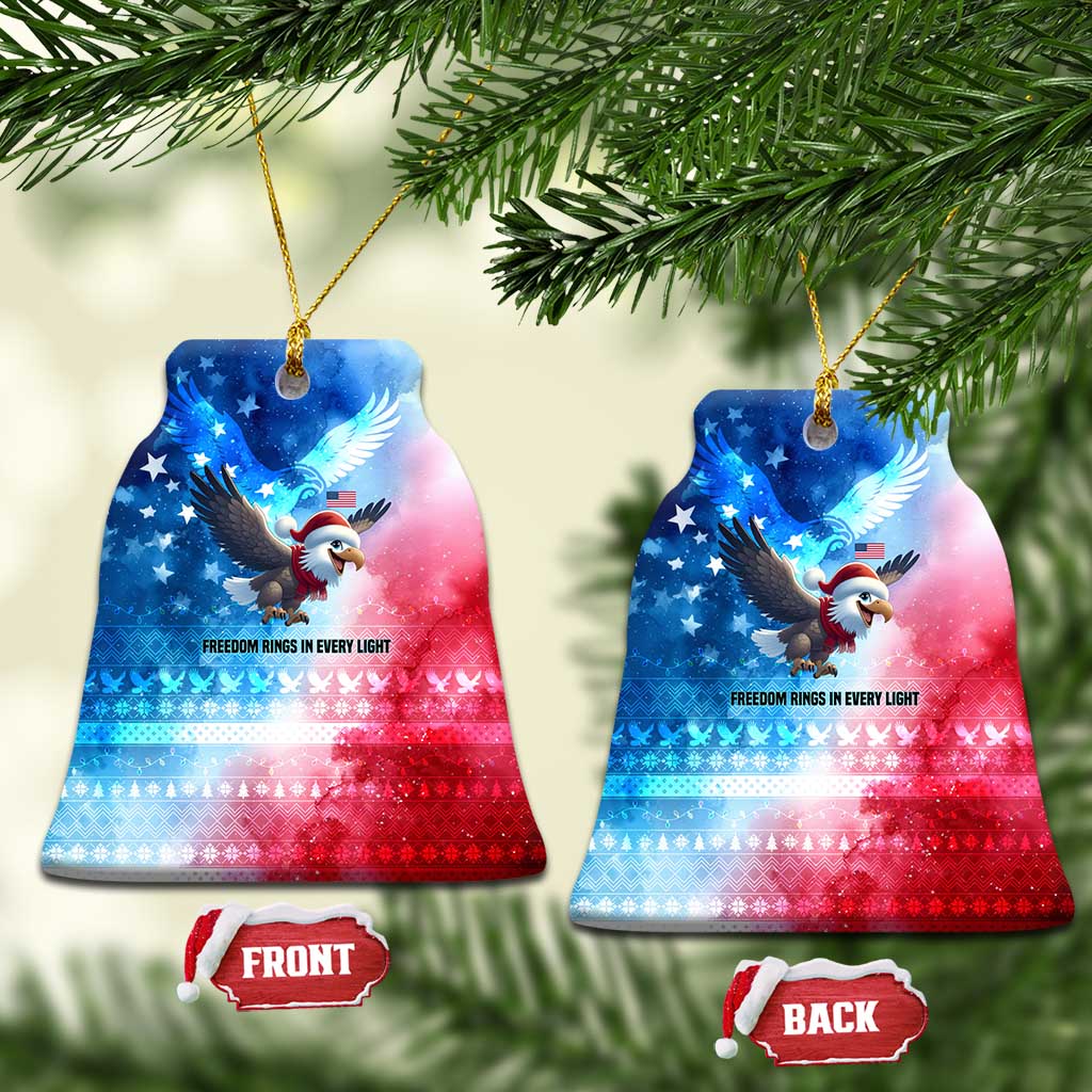 USA Christmas Ceramic Ornament with Santa Eagle Red White Blue Snowflake Pattern and American Flag - Wonder Print Shop