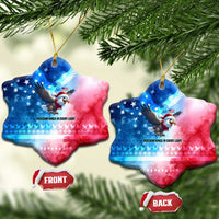 USA Christmas Ceramic Ornament with Santa Eagle Red White Blue Snowflake Pattern and American Flag - Wonder Print Shop