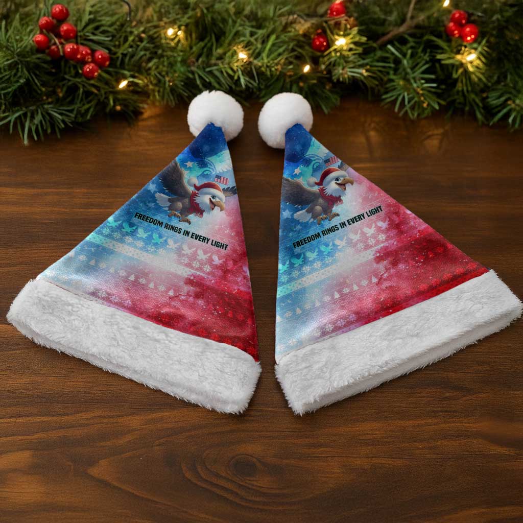 USA Christmas Santa Hat with Santa Eagle Red White Blue Snowflake Pattern and American Flag - Wonder Print Shop