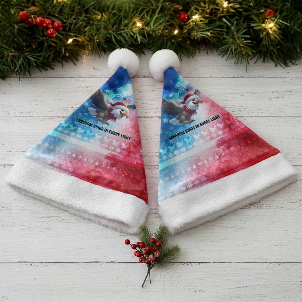 USA Christmas Santa Hat with Santa Eagle Red White Blue Snowflake Pattern and American Flag - Wonder Print Shop