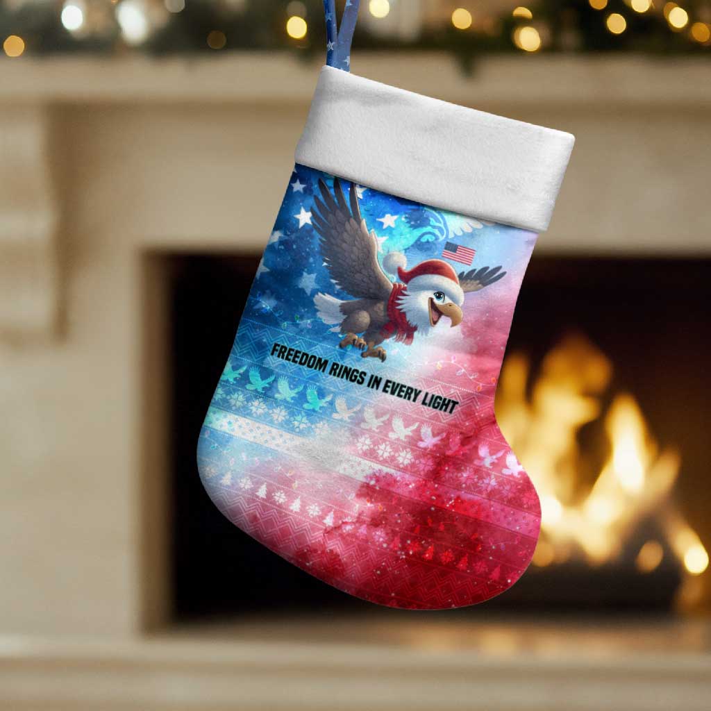 USA Christmas Stocking with Santa Eagle Red White Blue Snowflake Pattern and American Flag - Wonder Print Shop