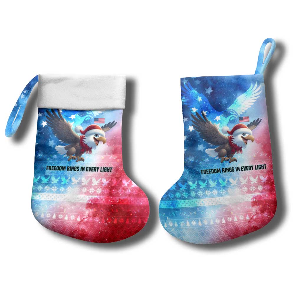 USA Christmas Stocking with Santa Eagle Red White Blue Snowflake Pattern and American Flag - Wonder Print Shop