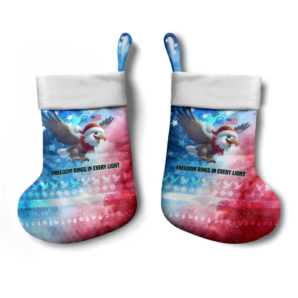 USA Christmas Stocking with Santa Eagle Red White Blue Snowflake Pattern and American Flag - Wonder Print Shop