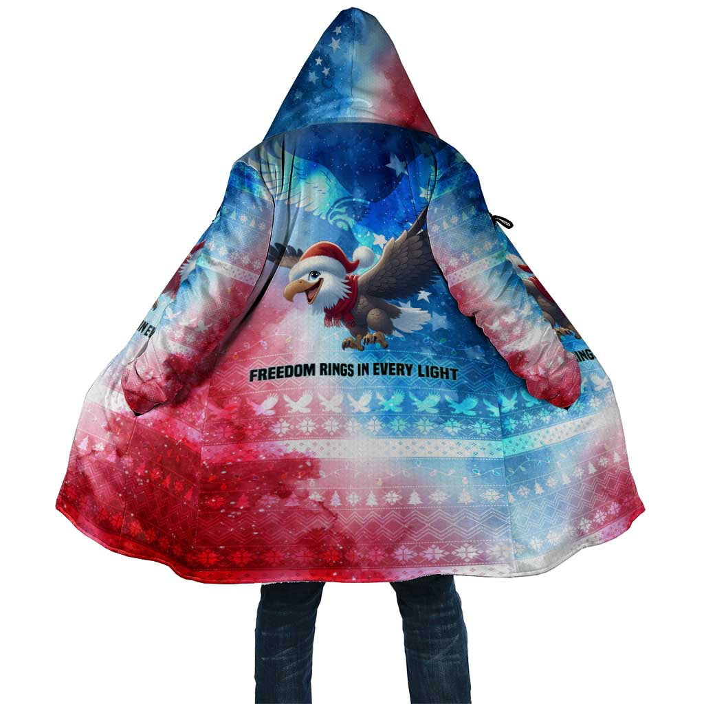 USA Christmas Cloak with Santa Eagle Red White Blue Snowflake Pattern and American Flag - Wonder Print Shop