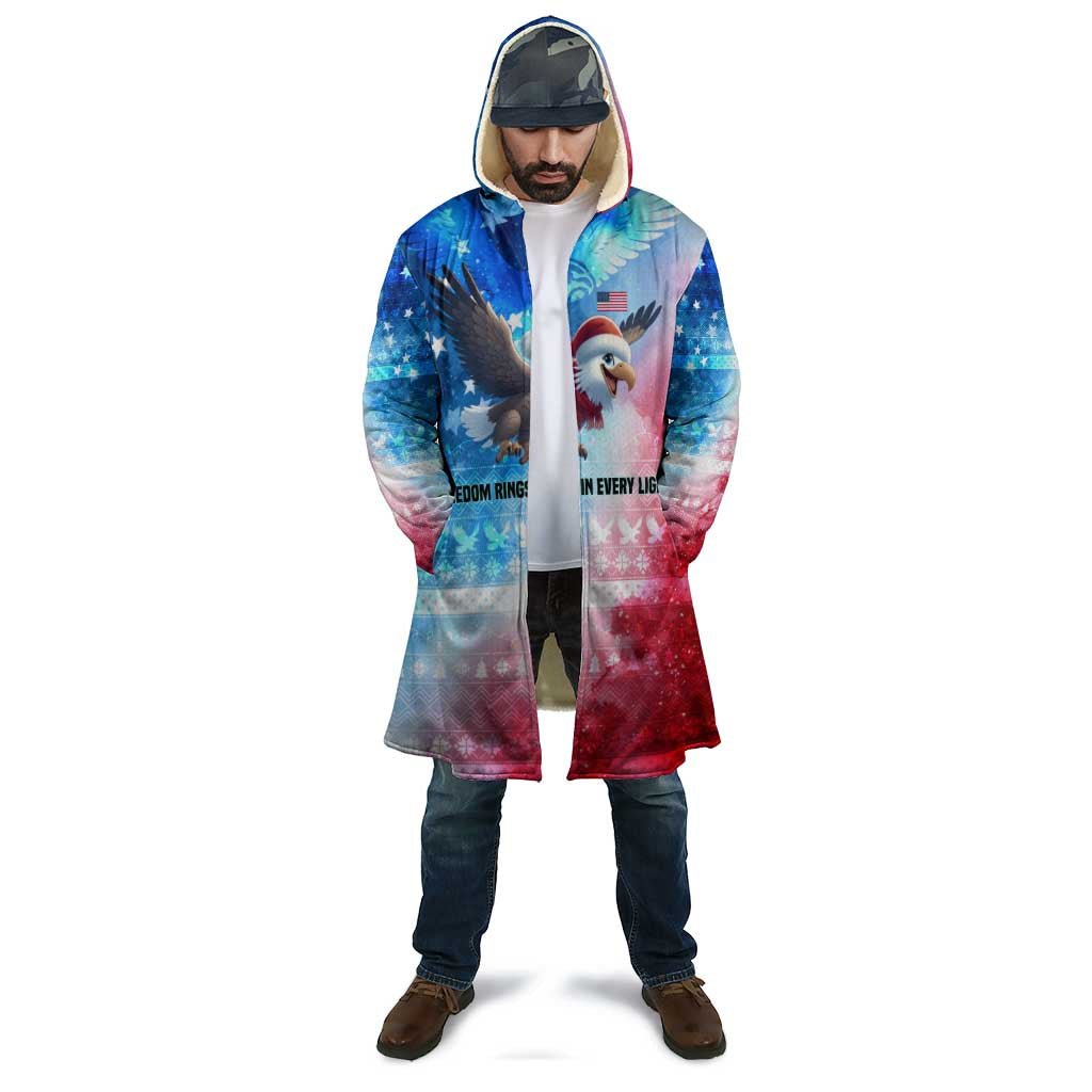 USA Christmas Cloak with Santa Eagle Red White Blue Snowflake Pattern and American Flag - Wonder Print Shop