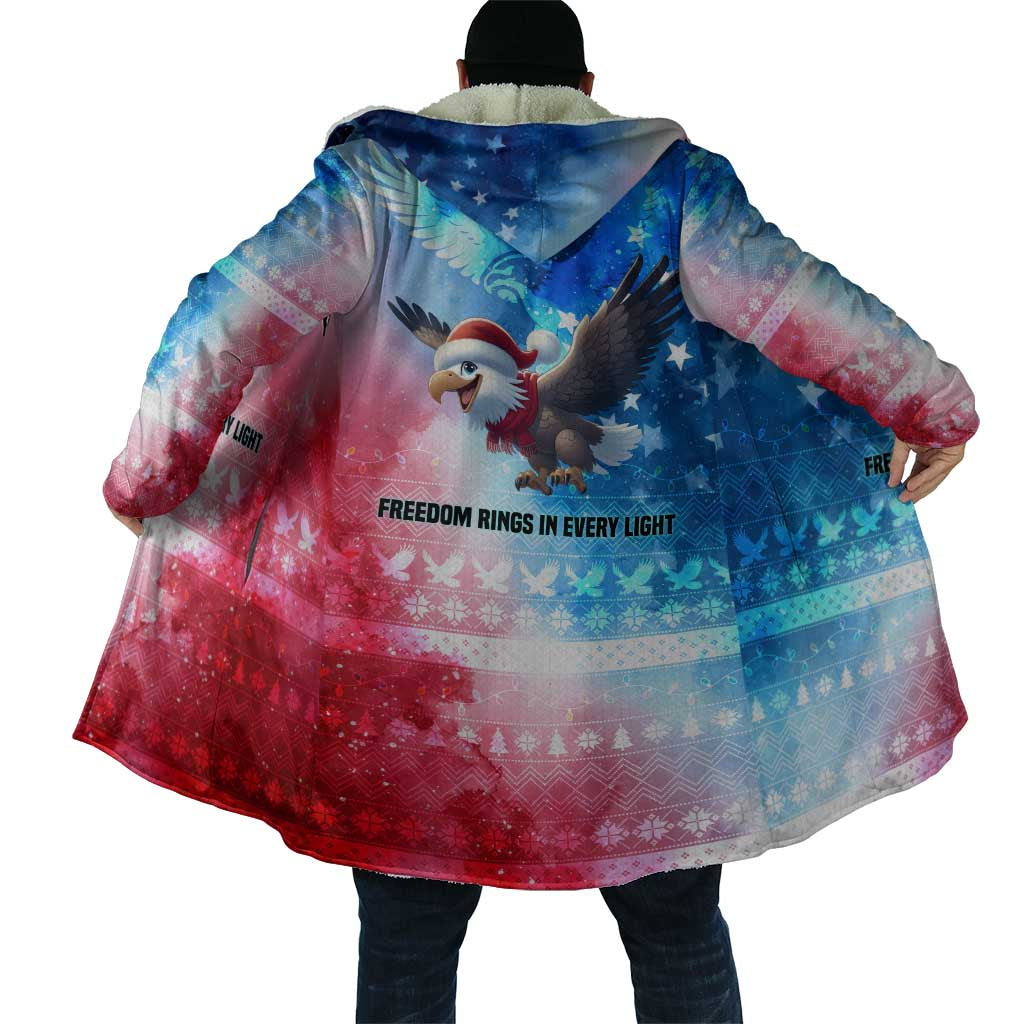 USA Christmas Cloak with Santa Eagle Red White Blue Snowflake Pattern and American Flag - Wonder Print Shop
