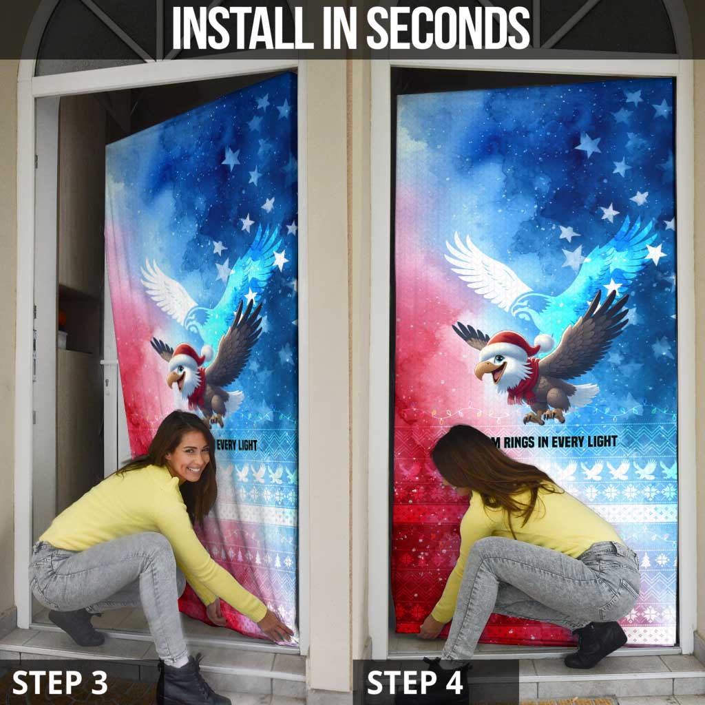 USA Christmas Door Cover with Santa Eagle Red White Blue Snowflake Pattern and American Flag - Wonder Print Shop