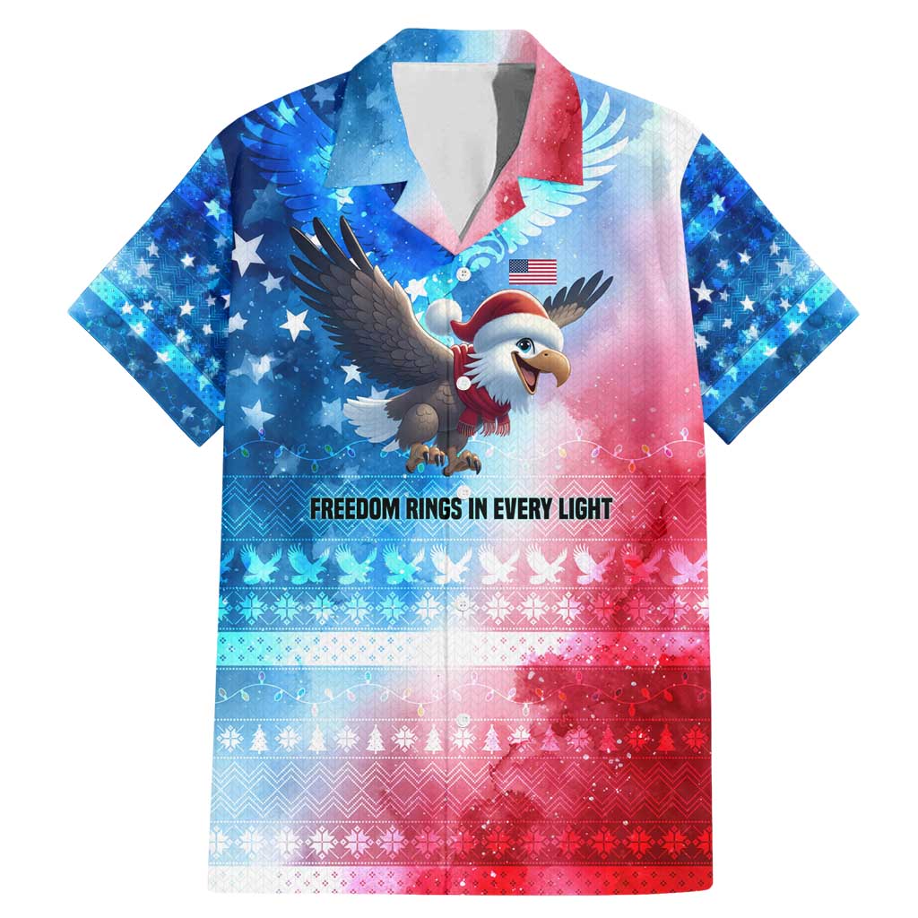 USA Christmas Family Matching Mermaid Dress and Hawaiian Shirt with Santa Eagle Red White Blue Snowflake Pattern and American Flag - Wonder Print Shop
