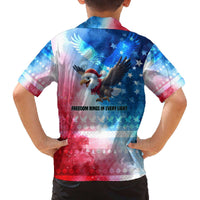 USA Christmas Family Matching Off The Shoulder Long Sleeve Dress and Hawaiian Shirt with Santa Eagle Red White Blue Snowflake Pattern and American Flag - Wonder Print Shop