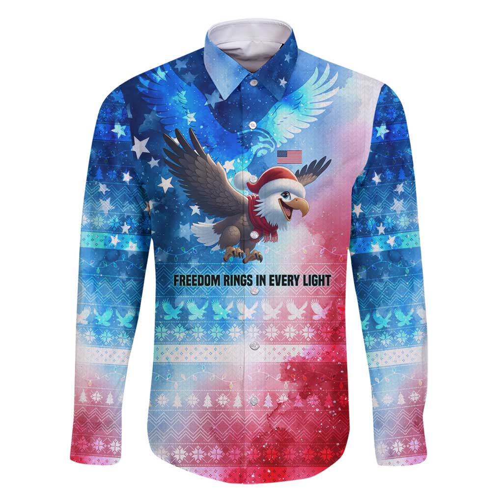 USA Christmas Family Matching Puletasi and Hawaiian Shirt with Santa Eagle Red White Blue Snowflake Pattern and American Flag - Wonder Print Shop